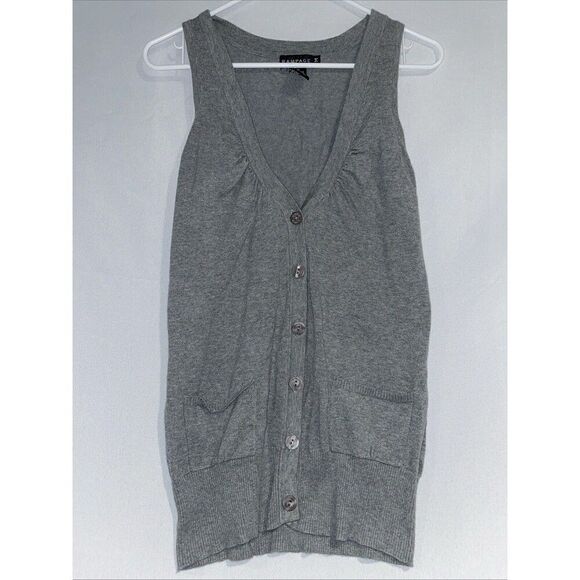 Rampage Vintage Y2K Sleeveless Sweater Cardigan Vest Tank Top Grey Preppy W, Med - Picture 1 of 5